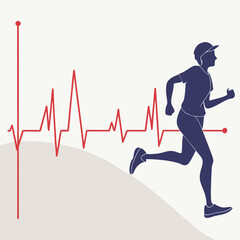 Heartbeat line forming into a person running silhouette