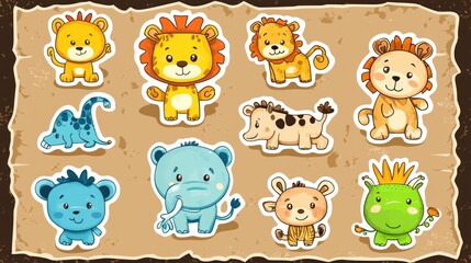 Cute cartoon animal stickers.  Collection of adorable, stylized animal characters.  Perfect for kids' crafts, educational materials, or digital design