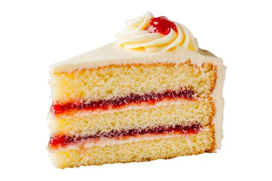 Vanilla Layer Cake Slice with Jam Filling and Cream Frosting