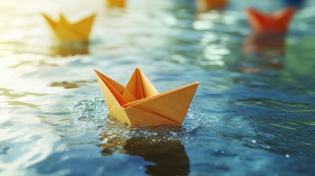 Paper boats adrift on water