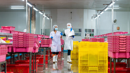 Canned food manufacturing factory industry. Quality control officer inspecting production line....