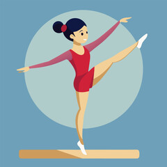 Gymnast performing an elegant balance pose on a beam in vector art 
