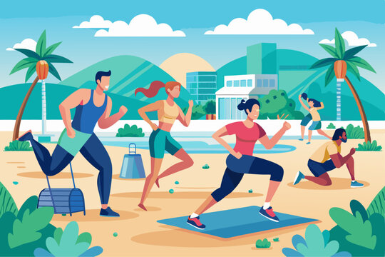Fitness boot camp at beach or park