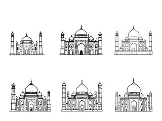 Obraz premium Taj Mahal Monument Outline Illustration Set
