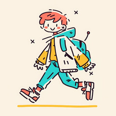 Naklejka premium cheerful male student walks confidently with backpack, showcasing vibrant outfit