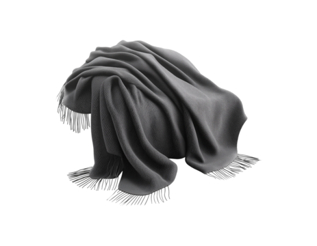 Knitted black blanket with realistic soft woven fabric