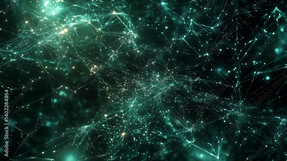 Poster abstract teal nebula with digital universe of interconnectedness for future technology universe conn