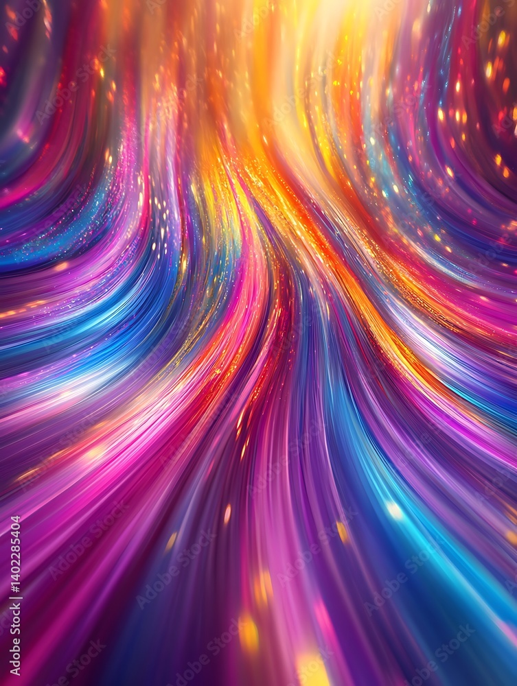 Poster luminous multicolored waves with soft glowing light source background