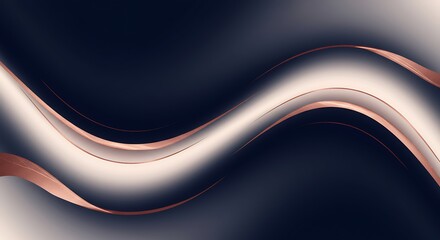 Metallic Copper and White Curved Waves on Dark Blue Abstract Background
