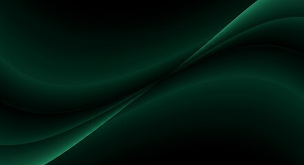 Dark Green Abstract Background with Smooth Flowing Curves and Layered Gradients