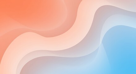 Abstract design featuring undulating waves in pastel shades. The composition flows from warm coral hues on the top left to cool blue tones on the bottom right