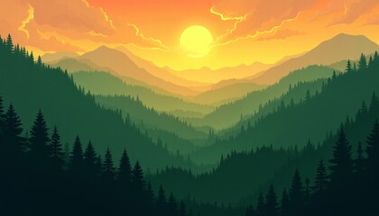 Obraz premium Beautiful green amazon forest landscape at sunset sunrise. Adventure explore air dron view vibe. Graphic Art.