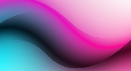 Fluid abstract design featuring dynamic wave patterns with a gradient color scheme. Various shades of pink, purple, and cyan blend seamlessly, creating a smooth and flowing appearance. 