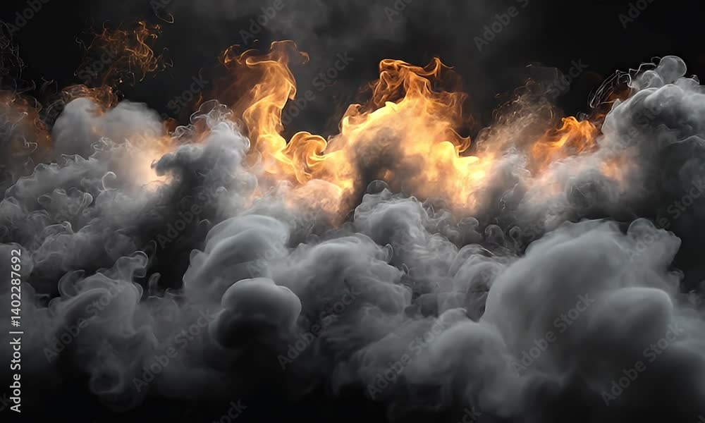 Wall mural dynamic abstract display of smoke and flames against a dark background with powerful energy and moti