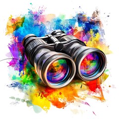 Binoculars on an Abstract Colorful Background A Symbol of Exploration and Discovery.