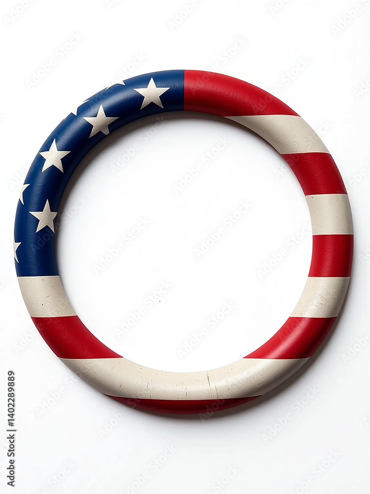 Poster a photograph of an empty circle surrounded by the american flag on a plain, isolated background with