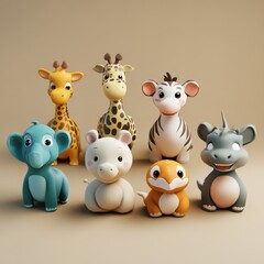 Obraz premium Cute cartoon animal figurines