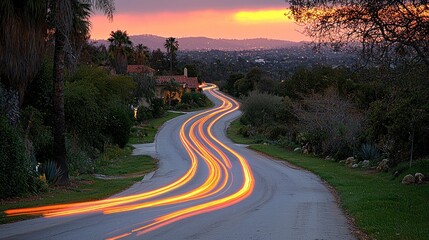 Obraz premium Sunset Drive: A Serene Evening Road Through California