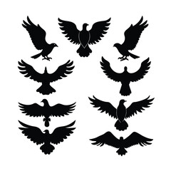Black vector eagle wings silhouette set, a flying animal design