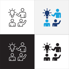 Business training icon. Business coaching icons. Icon symbol compatible for teaching, education, management, seminar, lecture, presentation, meeting, course, workshop. Vector illustration