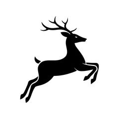 Silhouette of Leaping Deer with Antlers on White Background