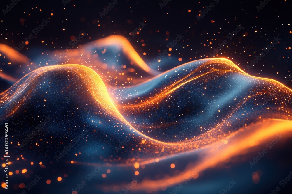 Poster abstract orange and blue light waves creating a futuristic glowing pattern