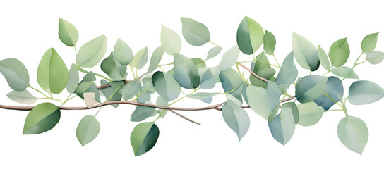 Naklejka premium Isolated green climbing vines of Tiliacora triandra on white background showcasing lush leaves arranged in a horizontal line creating a natural aesthetic 