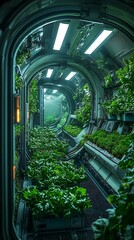 Futuristic vertical farming system in spaceship high resolution picture