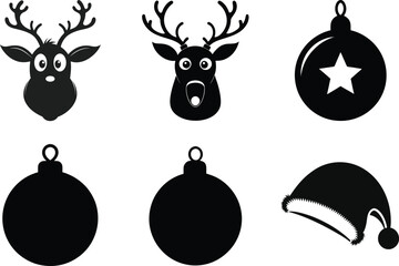 Christmas Icon Set In Black And White