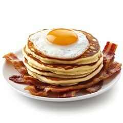 Delicious pancakes, crispy bacon, and a sunny-side-up egg create a perfect breakfast feast.