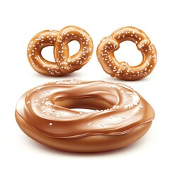 Fototapeta premium Sweet Caramel Pretzels A delectable treat, coated in rich caramel and sprinkled with sea salt. Irresistibly delicious.