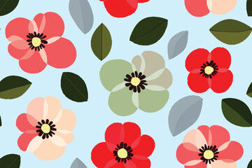 Seamless vector flower pattern on elegant background.
Seamless pattern, flat illustration, cute flowers and leaves
