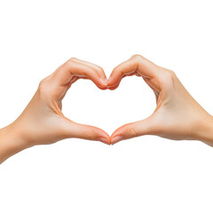 real photo style hands in heart position, mother and child gesture, light and emotional feel, white background