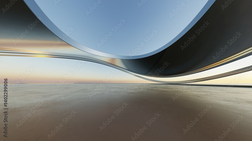 Fototapete 3d illustration of abstract minimal architecture background, geometric architectural with chrome or 