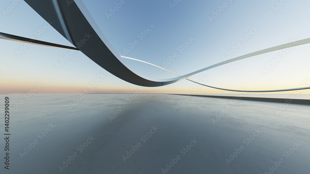 Aufkleber 3d illustration of abstract minimal architecture background, geometric architectural with chrome or metallic curve design, Car presentation