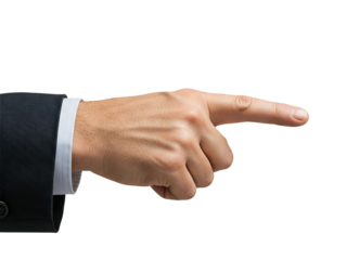 realistic character hand pointing gesture. Business clip art isolated on a transparent background