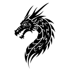 Obraz premium Tribal Dragon Head Design: Fierce Black Ink Tattoo