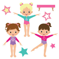 Cute little girl  gymnast vector cartoon illustration