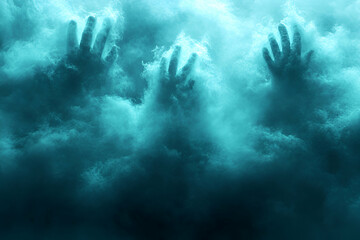 Obraz premium Hands emerging from clouds smoky texture