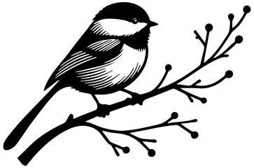 Chickadee on Branches Illustration.