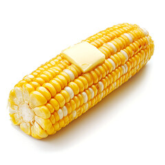 Fresh Corn on the Cob with Melting Butter Isolated on White Background &ndash; Delicious Summer Food