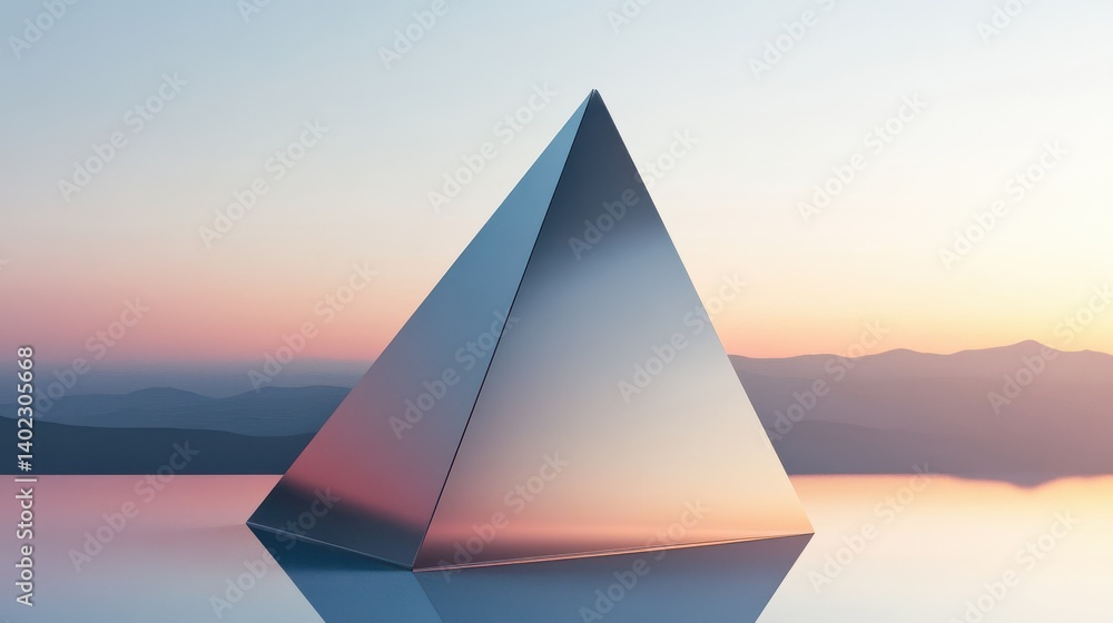 Poster the shape of a 3d triangular wedge against a subtle minimalist gradient background illustration