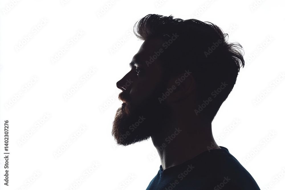 Aufkleber Silhouette of a bearded man with fade effect against a clean white background showcasing timeless style and expression