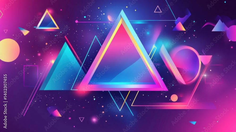 Poster abstract vector picture. geometric triangles in neon gradient colors. panoramic header website illus