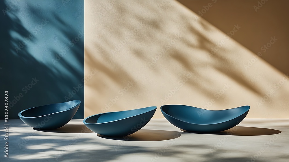 Poster modern minimalist bowls arranged artistically on a surface with soft shadows and a gradient backgrou