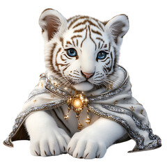 Enchanting dreamy white tiger cub in silver trim fantasy realm digital art whimsical view