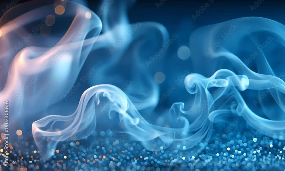 Poster gentle waves of ethereal smoke in soft blue and sparkling background creating a mystical and dreamy 