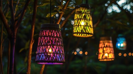 Bamboo lampshade in colorful lighting tree