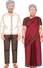 Obraz premium Indian Old Couple Standing Character Vector Illustration (Royalty Free)