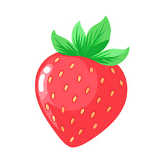 A fresh red strawberry icon with green foliage, set against a transparent background.